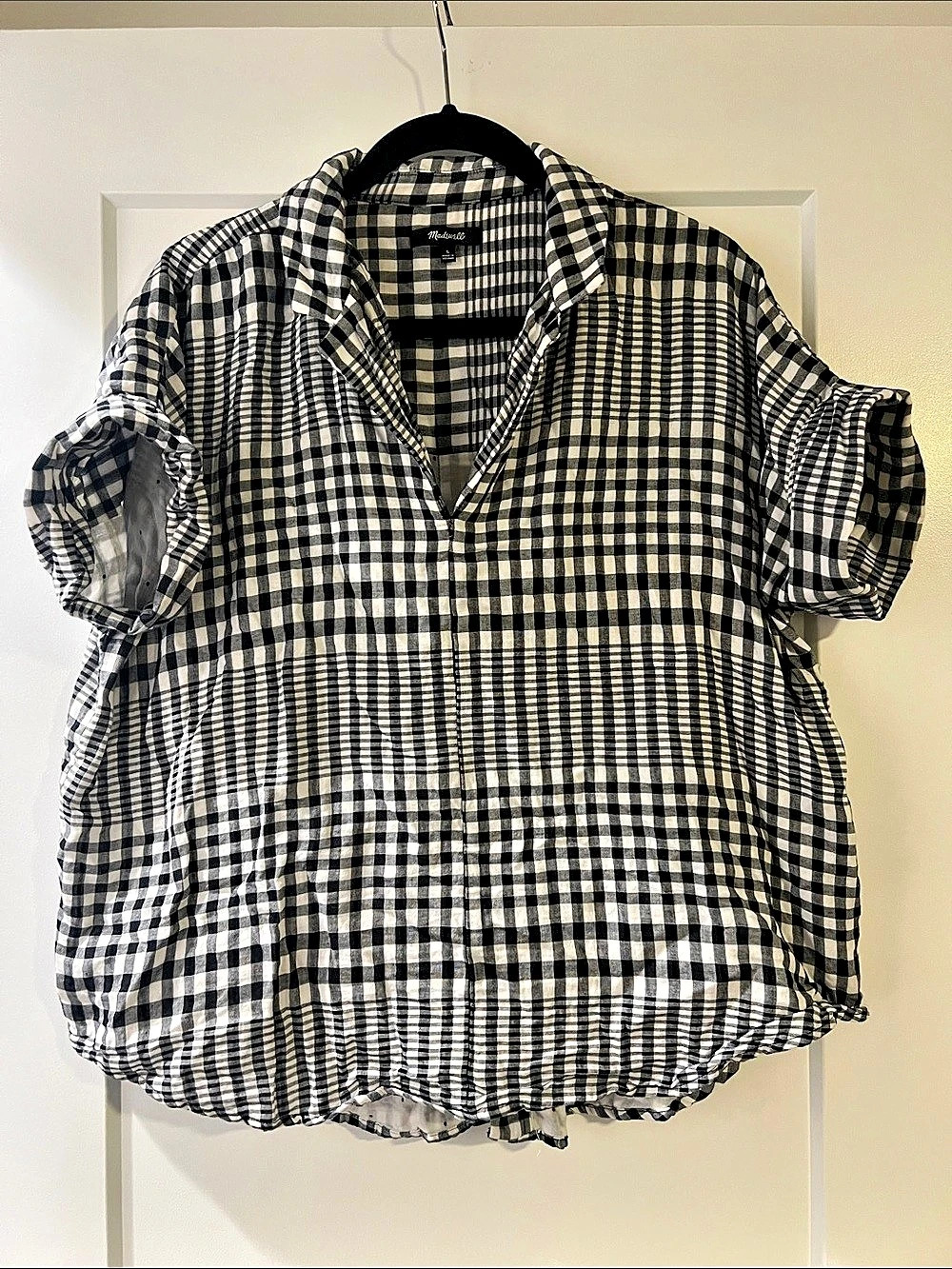 Madewell Gingham-Play Button-Down Shirt Black & White Large